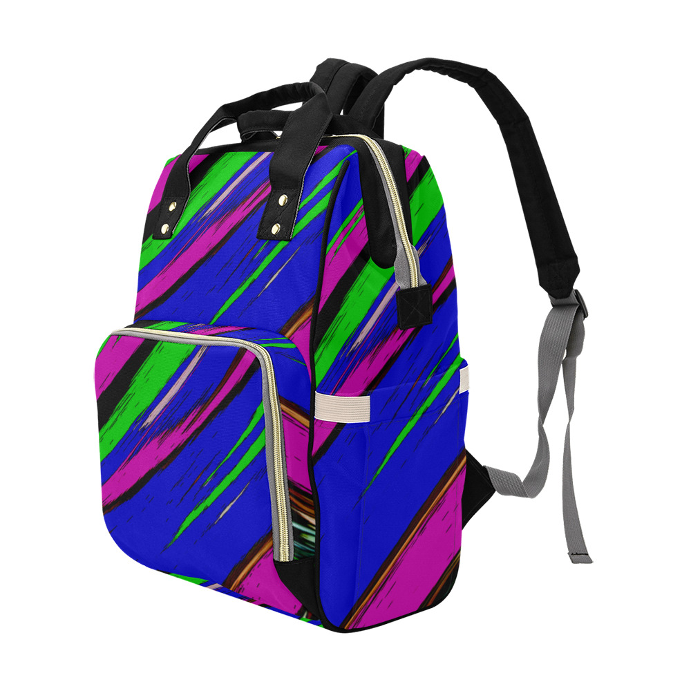 Diagonal Green Blue Purple And Black Abstract Art Multi-Function Diaper Backpack/Diaper Bag (Model 1688)