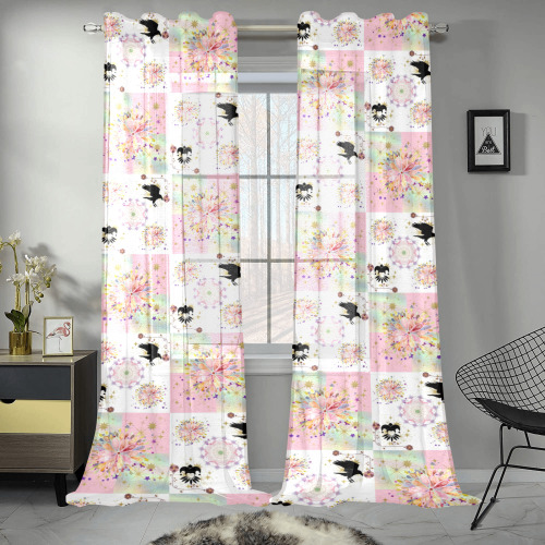 Secret Garden With Harlequin and Crow Patch Artwork Gauze Curtain 28"x95" (Two-Piece)