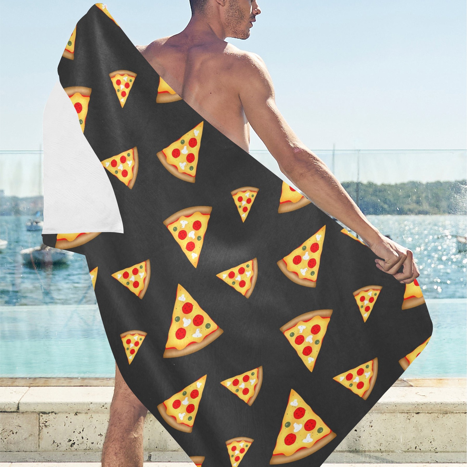 Cool and fun pizza slices pattern dark gray Beach Towel 30"x 60"