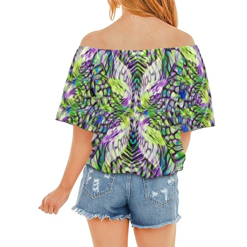 Wired green strips Off Shoulder Knot Front Blouse (Model T71)