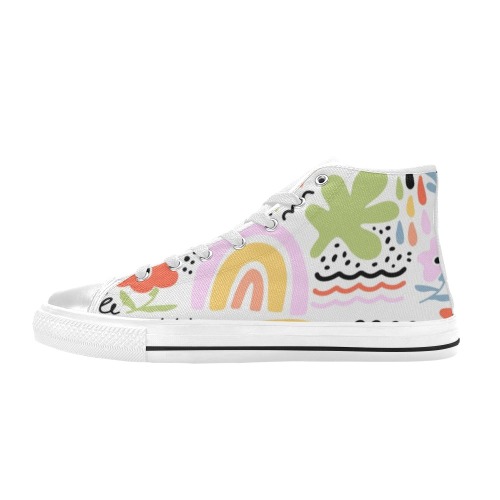 Colorful Abstract High Top Canvas Shoes for Kid (Model 017)