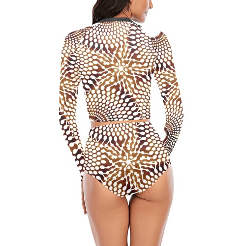 AFRICAN PRINT PATTERN 4 Long Sleeve Bikini Set (Model S27)