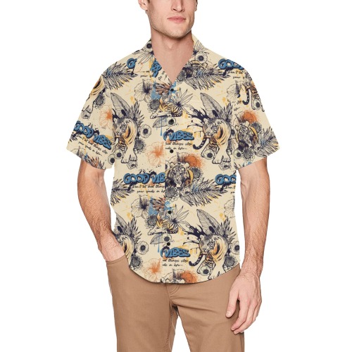 tiger 001 Hawaiian Shirt with Chest Pocket (Model T58)