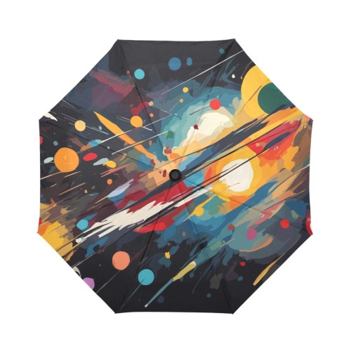 A new sun is born colorful abstract art on black Auto-Foldable Umbrella (Model U04)