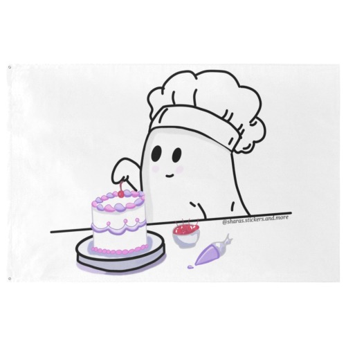 Ghost Decorating A Cake With A White Background Custom Flag 8x5 Ft (96"x60") (One Side)