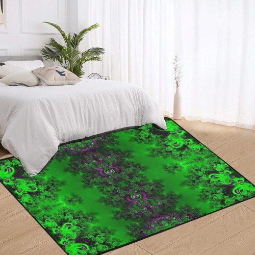 Early Summer Green Frost Fractal Area Rug with Black Binding 7'x5'