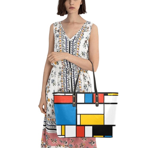 Mondrian De Stijl Modern Chic Leather Tote Bag (Model 1709)