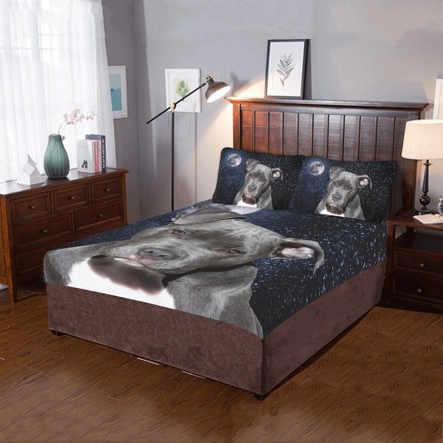 Dog Pitbull Terrier and Moon 3-Piece Bedding Set
