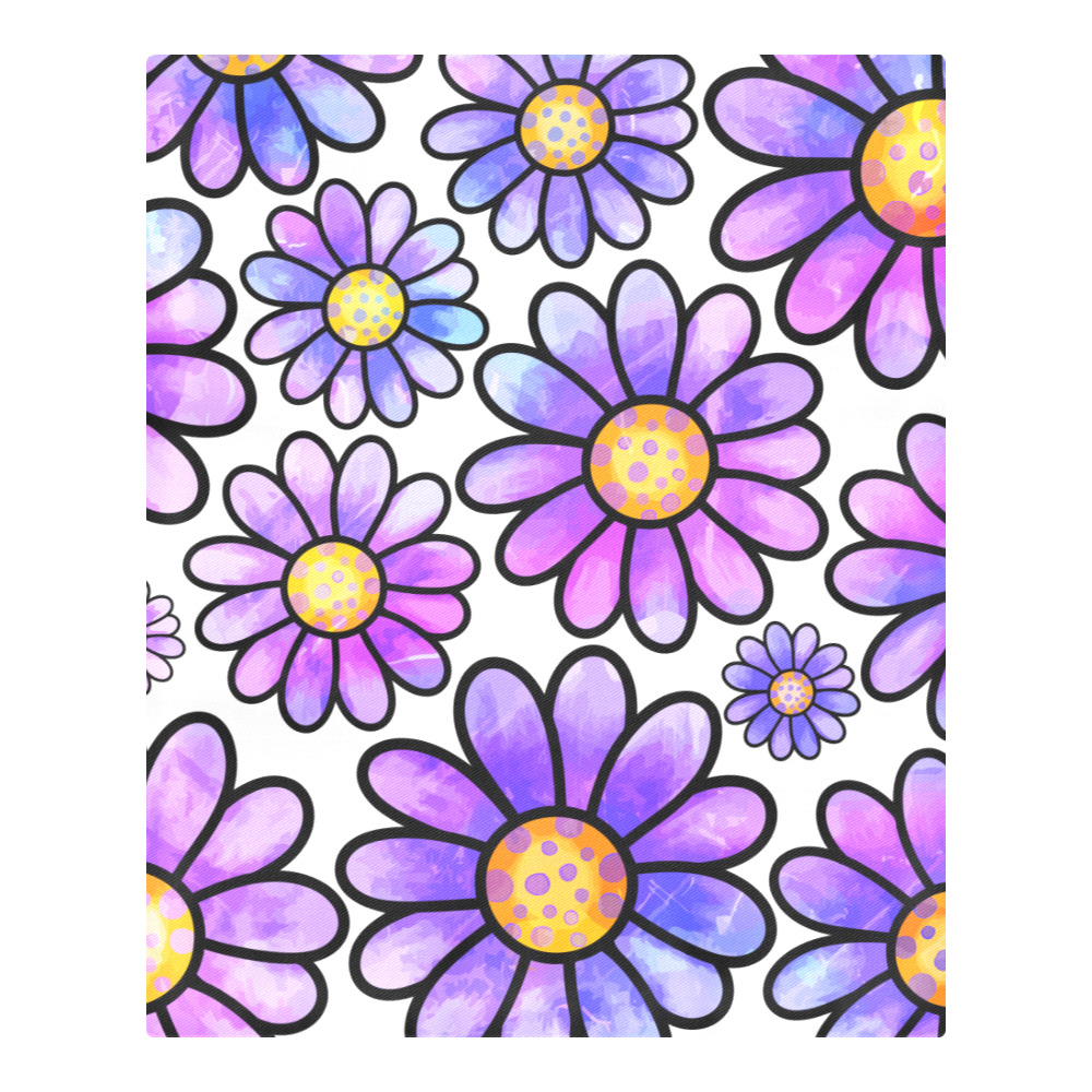 Lilac Watercolor Doodle Daisy Flower Pattern 3-Piece Bedding Set