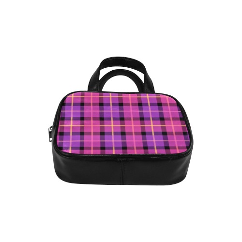 Plaid in Pink and Purple Leather Top Handle Handbag (Model 1662)