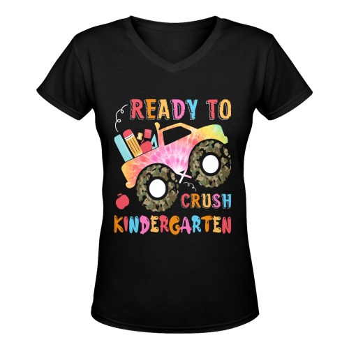 Ready to Crush Kindergarten First Day of School Women's Deep V-neck T-shirt (Model T19)