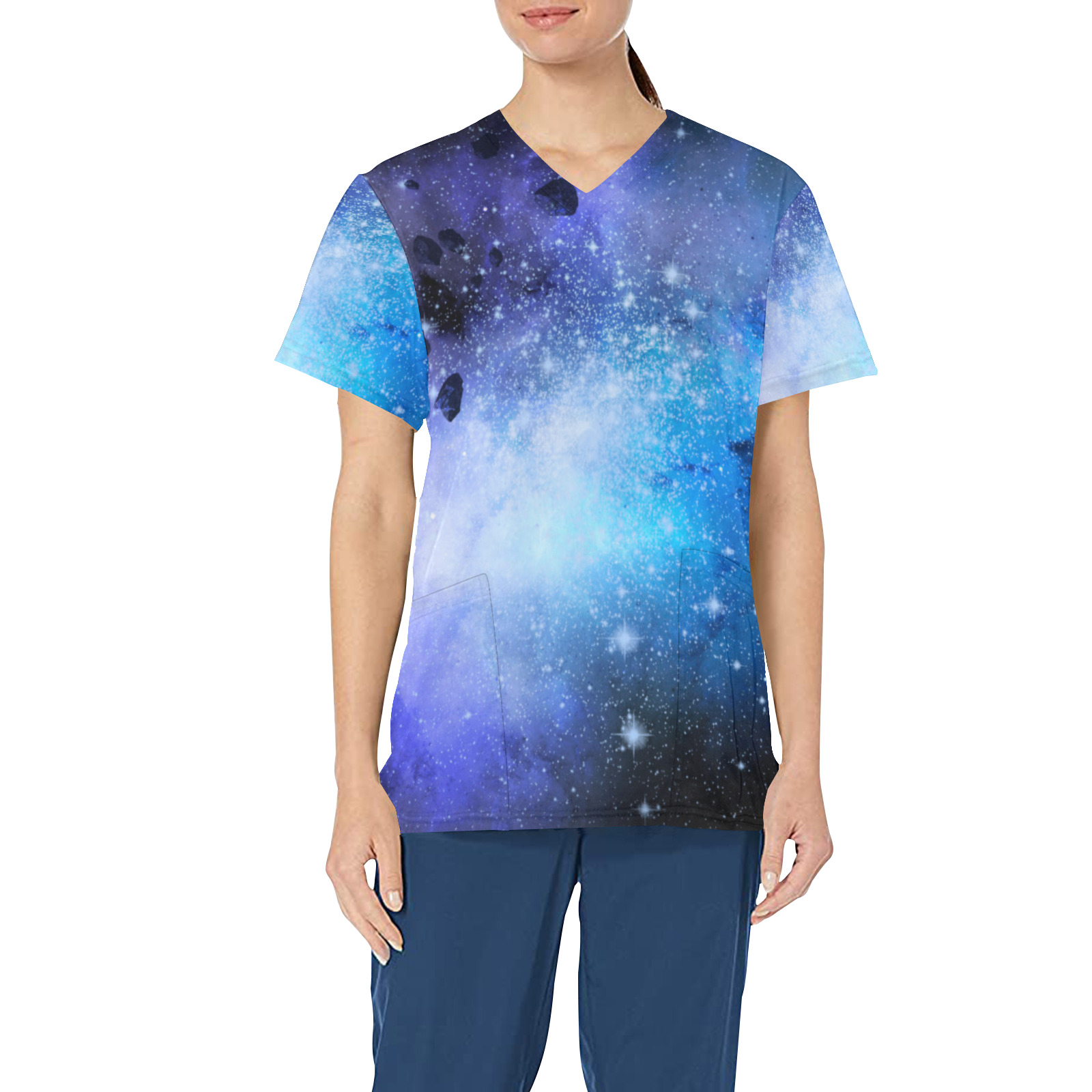 Purple and Blue Space Galaxy All Over Print Scrub Top