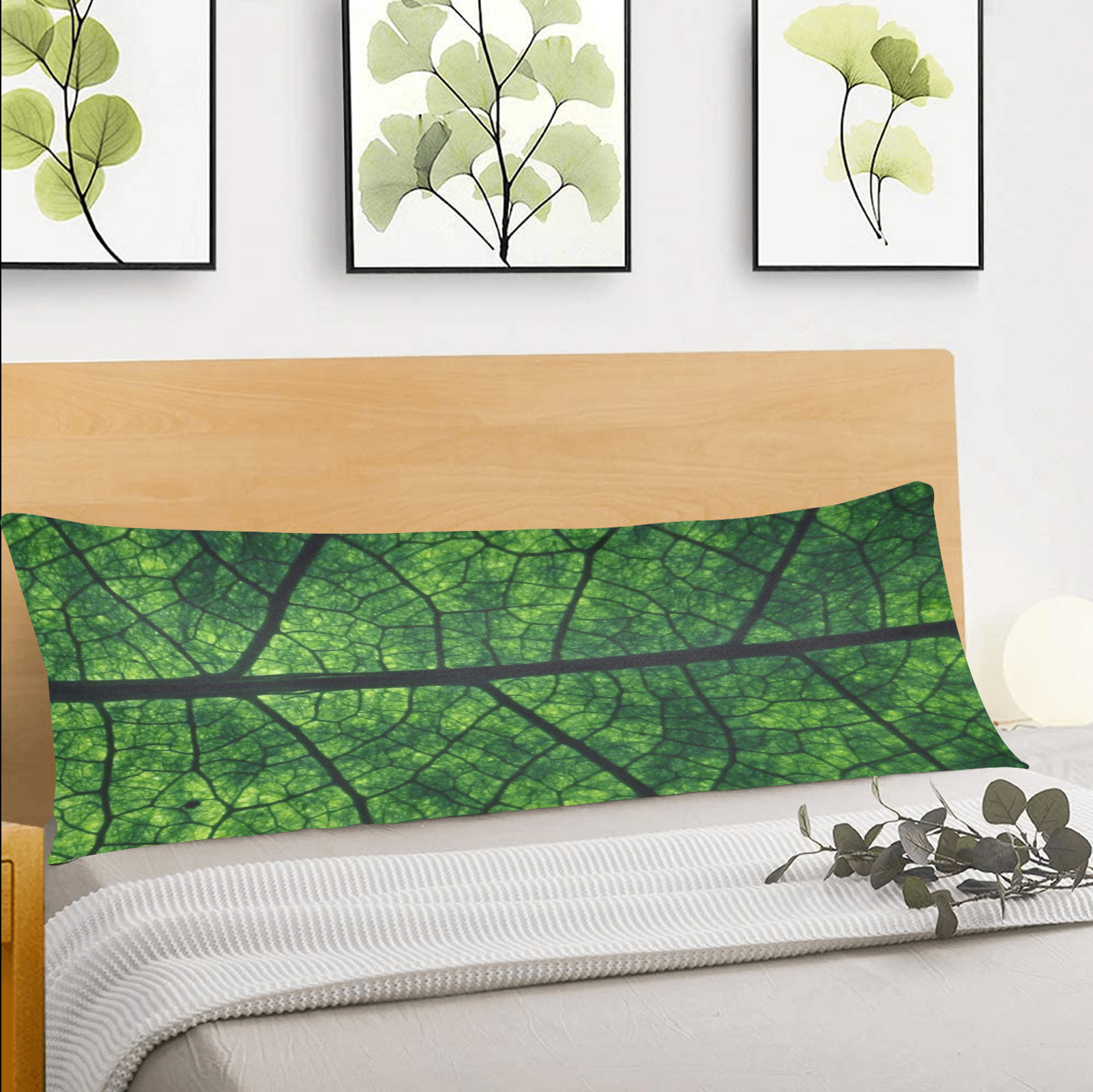 Green Leaf Body Pillow Case 20" x 54" (Two Sides)