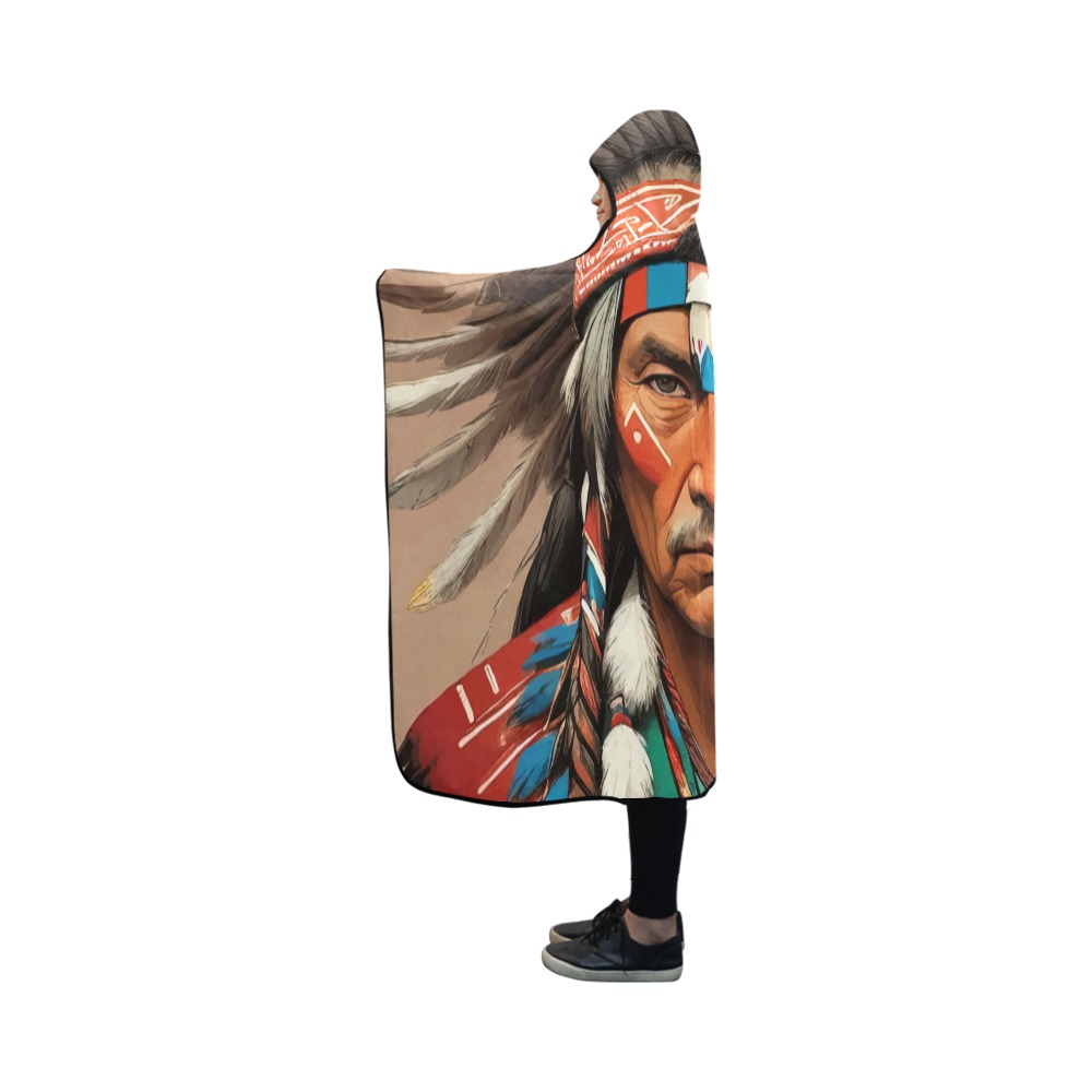 Cool fantasy art of Native American tribal chief. Hooded Blanket 50''x40''