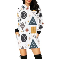 Black and Gold Geometric Abstract All Over Print Hoodie Mini Dress (Model H27)