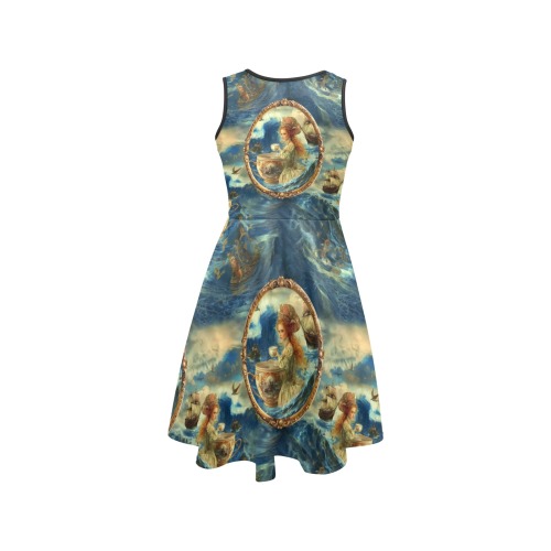 Teacup Sea Monster Blue Sleeveless Expansion Dress (Model D60)