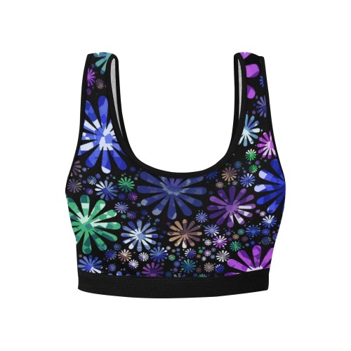 Abstract Blue and Pink Flowers Women's All Over Print Sports Bra (Model T52)