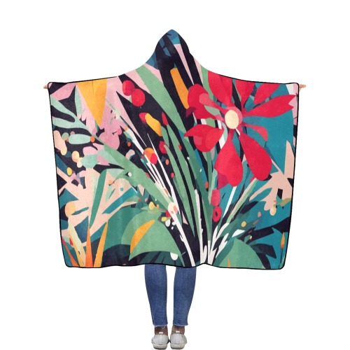 Colorful tropical floral pattern abstract art. Flannel Hooded Blanket 56''x80''