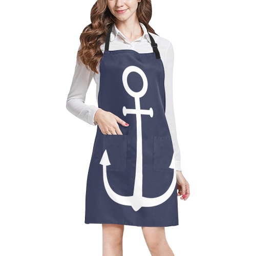 Silhouette image of an anchor of the white color. All Over Print Apron