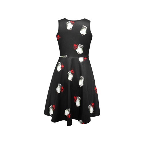 White and Red Roses Sleeveless Expansion Dress (Model D60)
