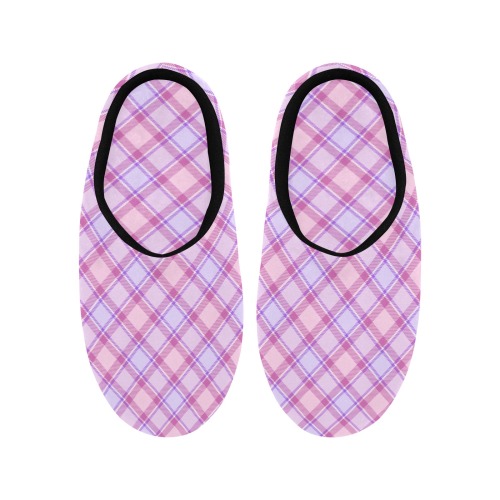 Pastel Baby Girl Plaid Men's Non-Slip Cotton Slippers (Model 0602)