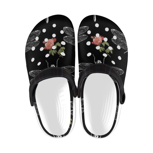 Dragonflies and Roses Custom Print Foam Clogs for Adults