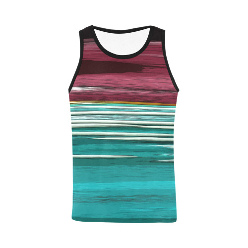 Abstract Red And Turquoise Horizontal Stripes All Over Print Tank Top for Men (Model T43)