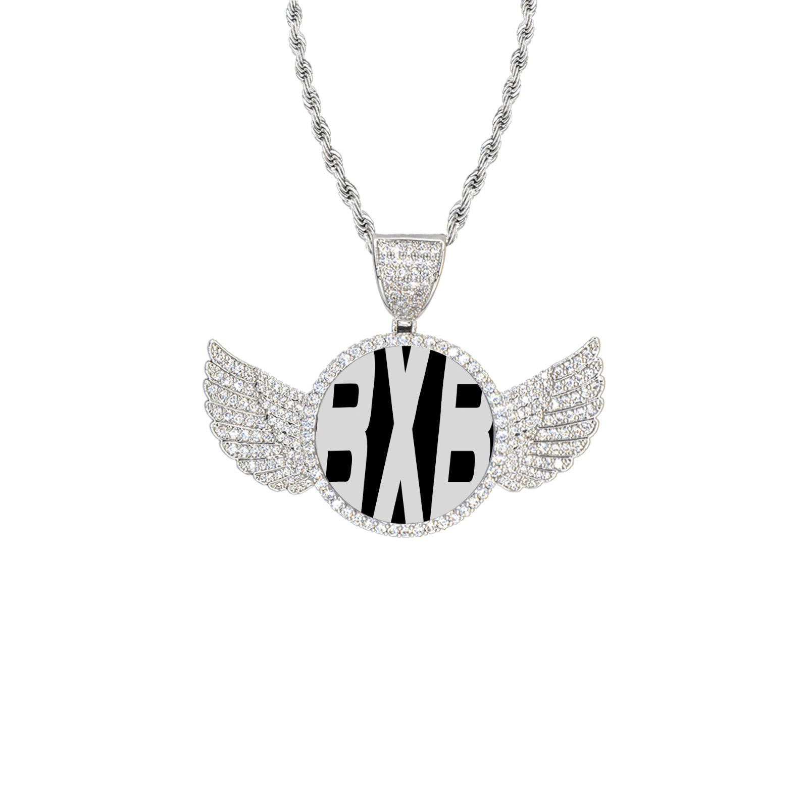 BXB SILVER CHAIN Wings Silver Photo Pendant with Rope Chain