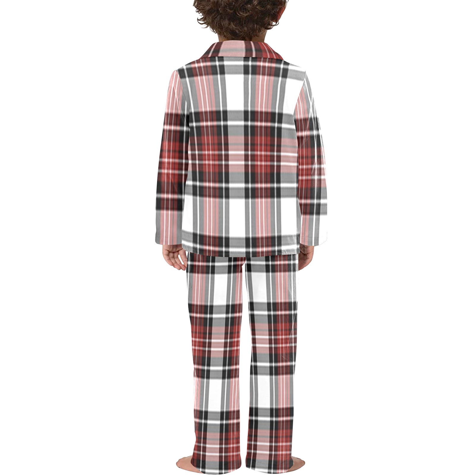 Red Black Plaid Little Boys' V-Neck Long Pajama Set (Sets 02)