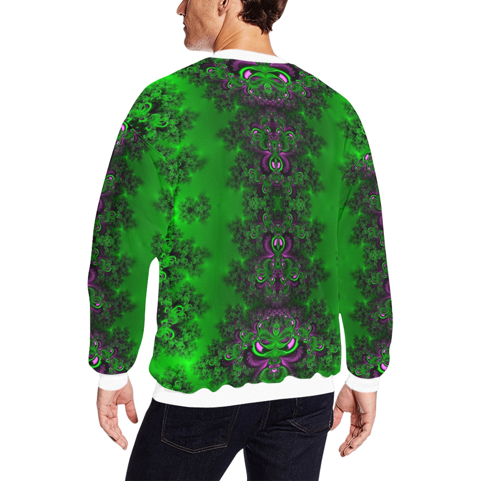 Early Summer Green Frost Fractal All Over Print Crewneck Sweatshirt for Men (Model H18)