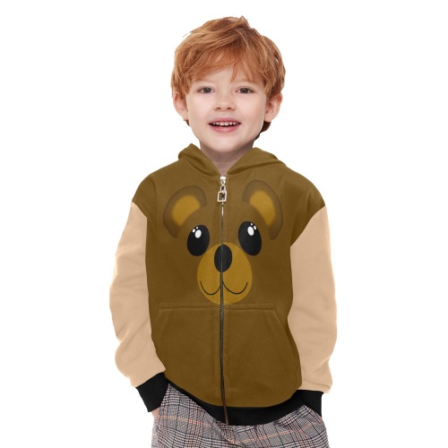 Kawaii Brown Bear / Tan Little Boys' Zip Up Hoodie (Model H58)