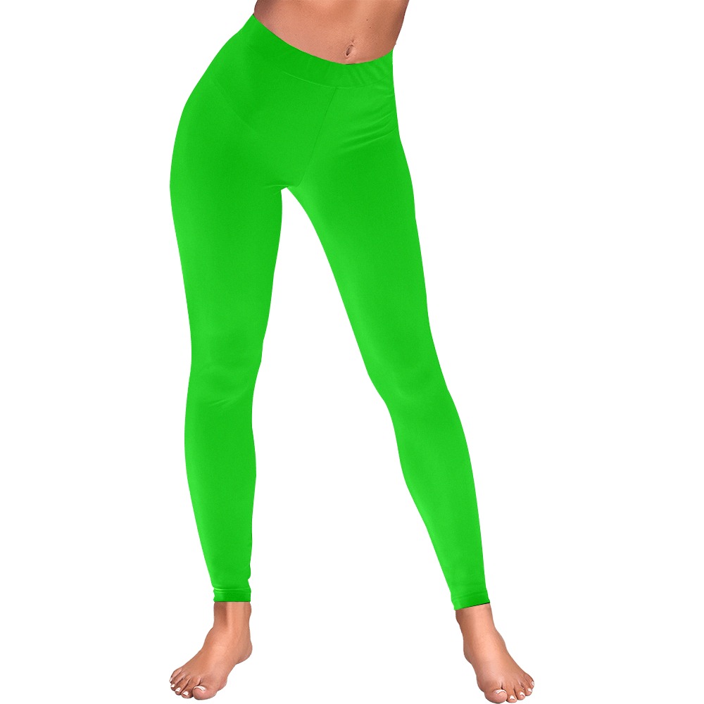 Merry Christmas Green Solid Color Women's Low Rise Leggings (Invisible Stitch) (Model L05)
