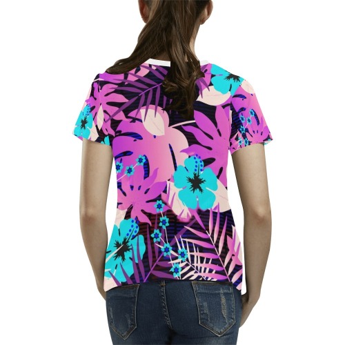 GROOVY FUNK THING FLORAL PURPLE All Over Print T-Shirt for Women (USA Size) (Model T40)