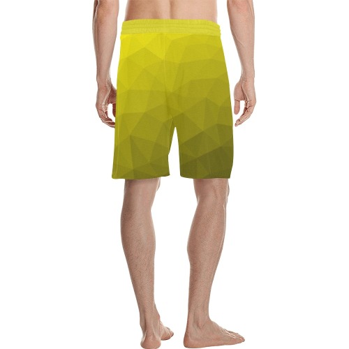 Yellow gradient geometric mesh pattern Men's All Over Print Casual Shorts (Model L23)