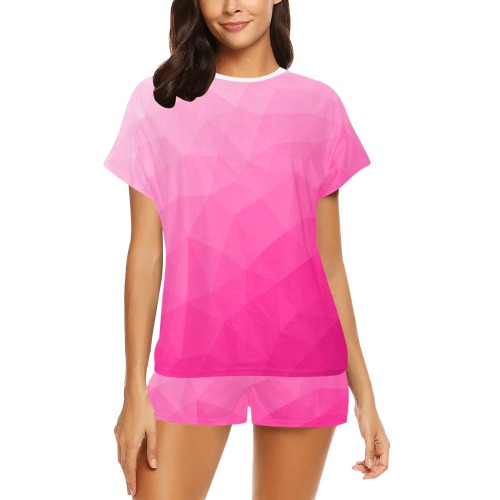 Hot pink gradient geometric mesh pattern Women's Short Pajama Set