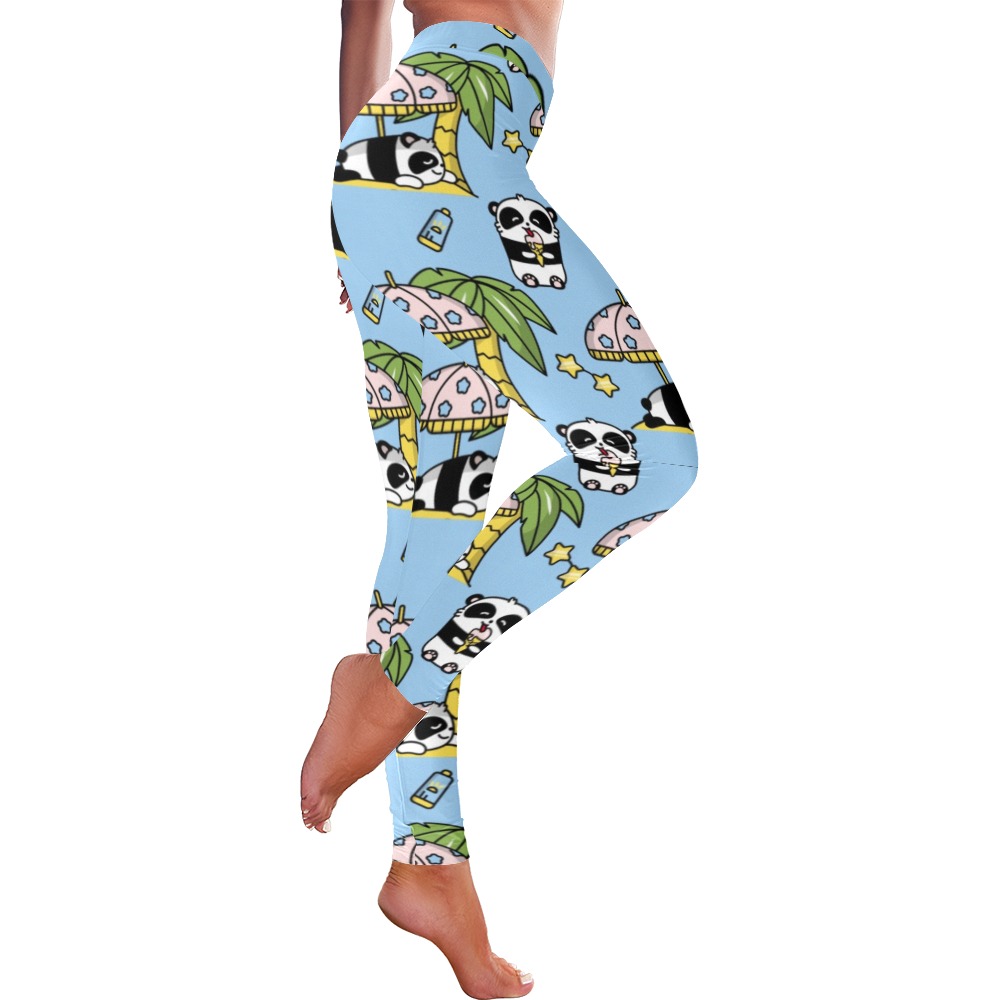 Tropical Panda Kawii Pattern Women's Low Rise Leggings (Invisible Stitch) (Model L05)