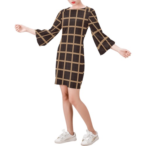 chocolate brown and milk chocolate Bell Sleeve Dress (Model D52)