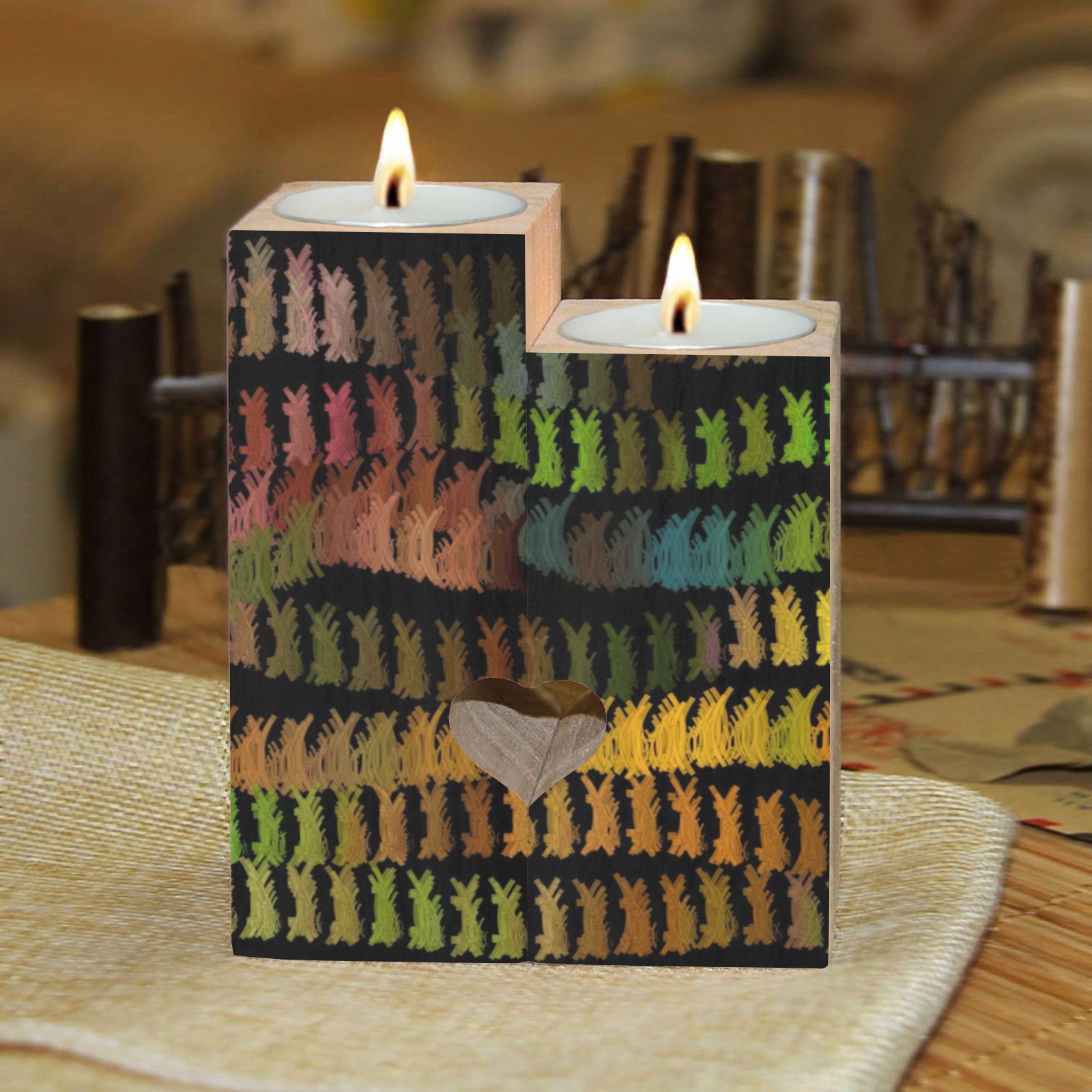 Tangles Stripes Wooden Candle Holder (Without Candle)