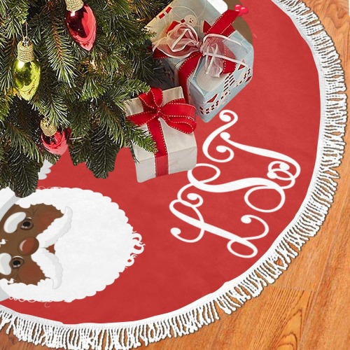 Mr and Mrs Claus tree skirt- LST family Thick Fringe Christmas Tree Skirt 48"x48"