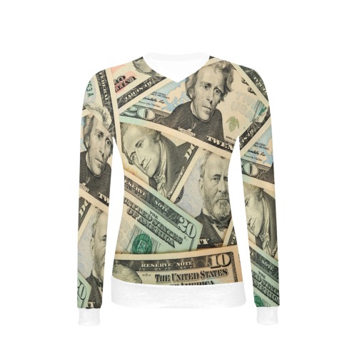 US PAPER CURRENCY Women's All Over Print V-Neck Sweater (Model H48)