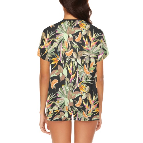 Dark modern paint tropical paradise-02 Women's Short Pajama Set