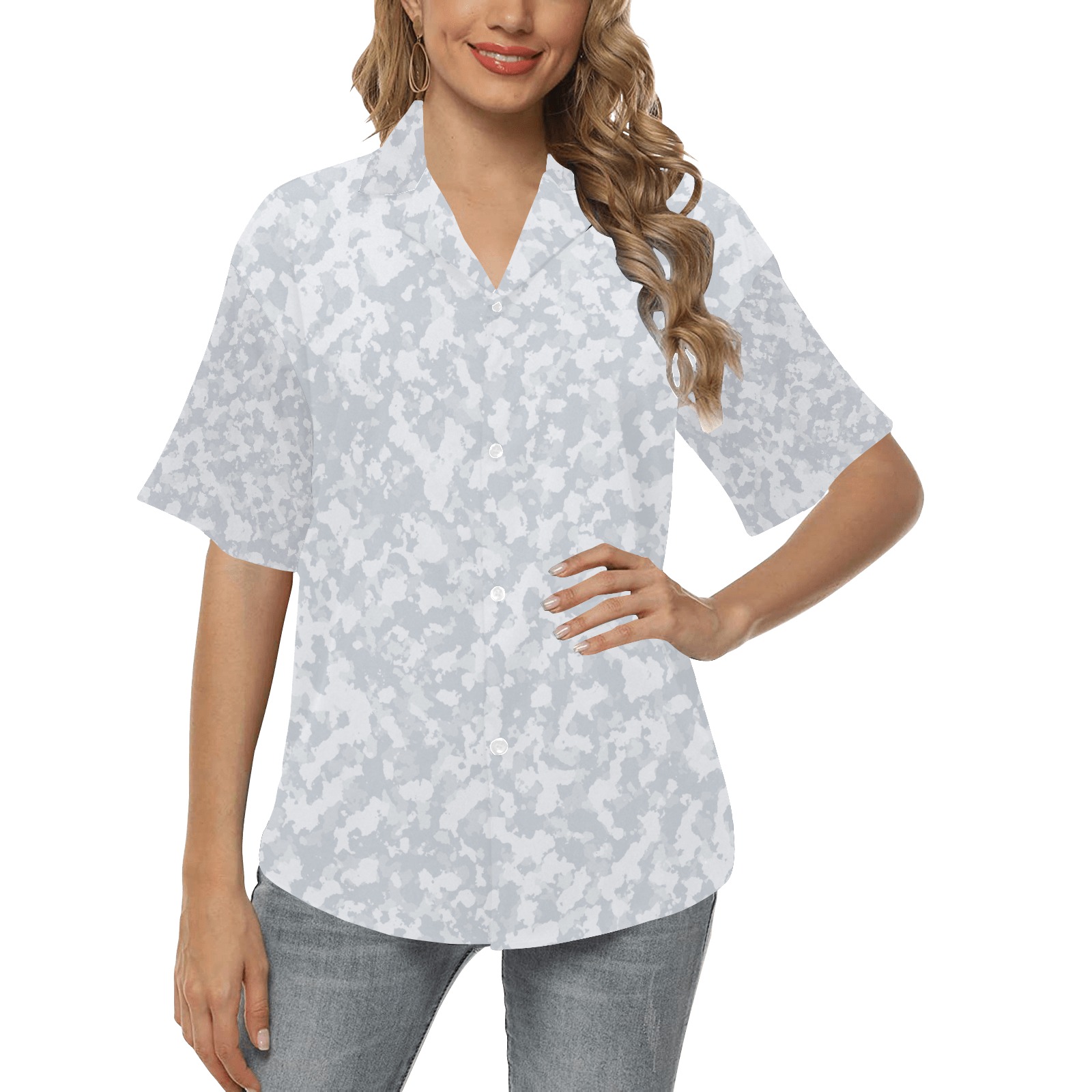RURIKON BLUE-1 All Over Print Hawaiian Shirt for Women (Model T58)