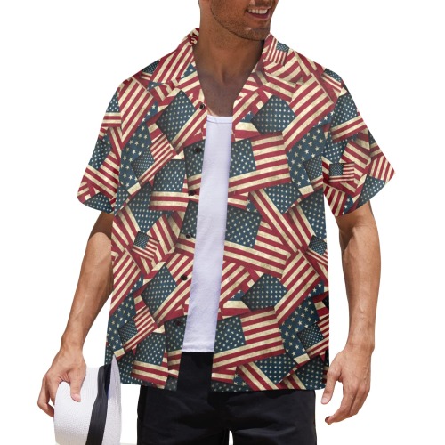 Patriotic USA American Flag Art Men's All Over Print Hawaiian Shirt (Model T58)
