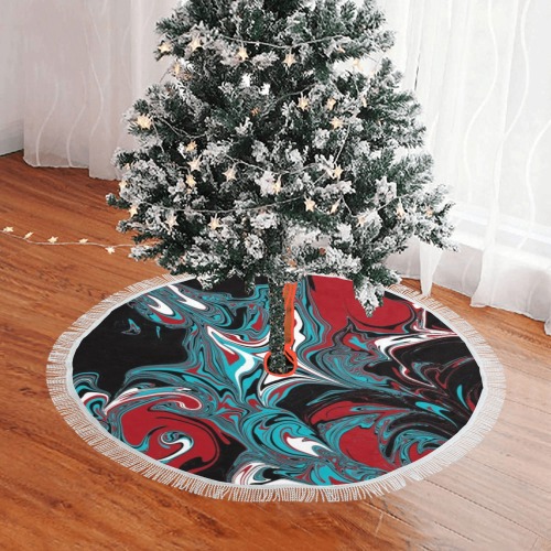 Dark Wave of Colors Thick Fringe Christmas Tree Skirt 48"x48"