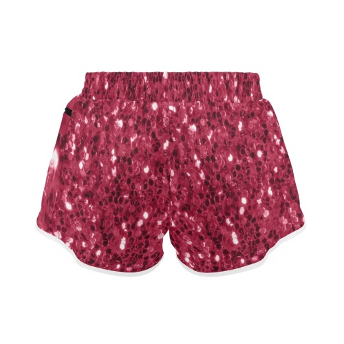 Magenta dark pink red faux sparkles glitter Women's Sports Shorts (Model L61)