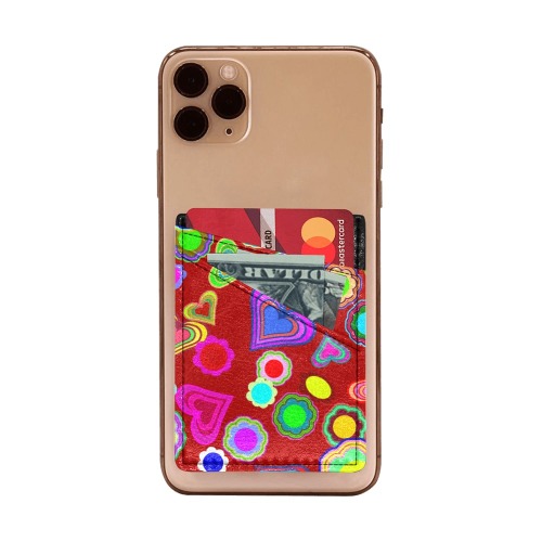 Groovy Hearts and Flowers Red Cell Phone Card Holder