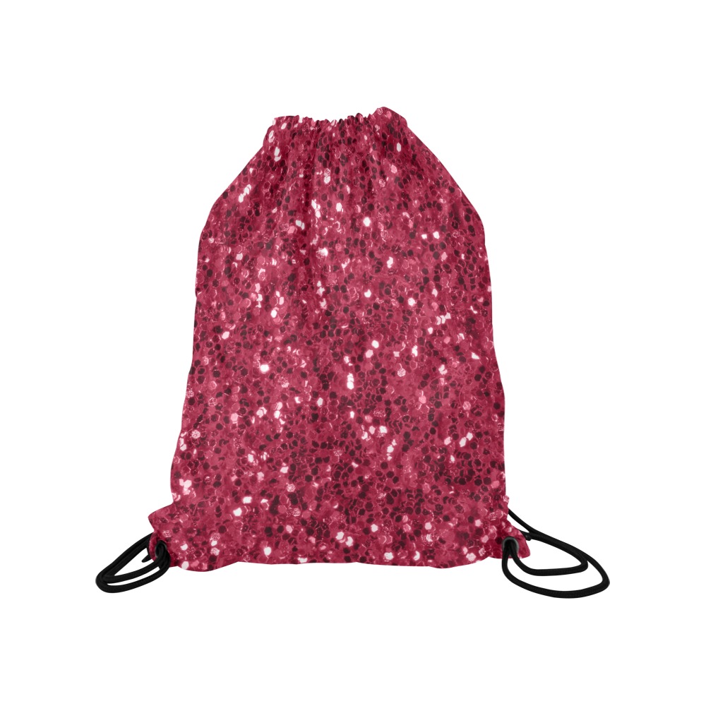 Magenta dark pink red faux sparkles glitter Medium Drawstring Bag Model 1604 (Twin Sides) 13.8"(W) * 18.1"(H)