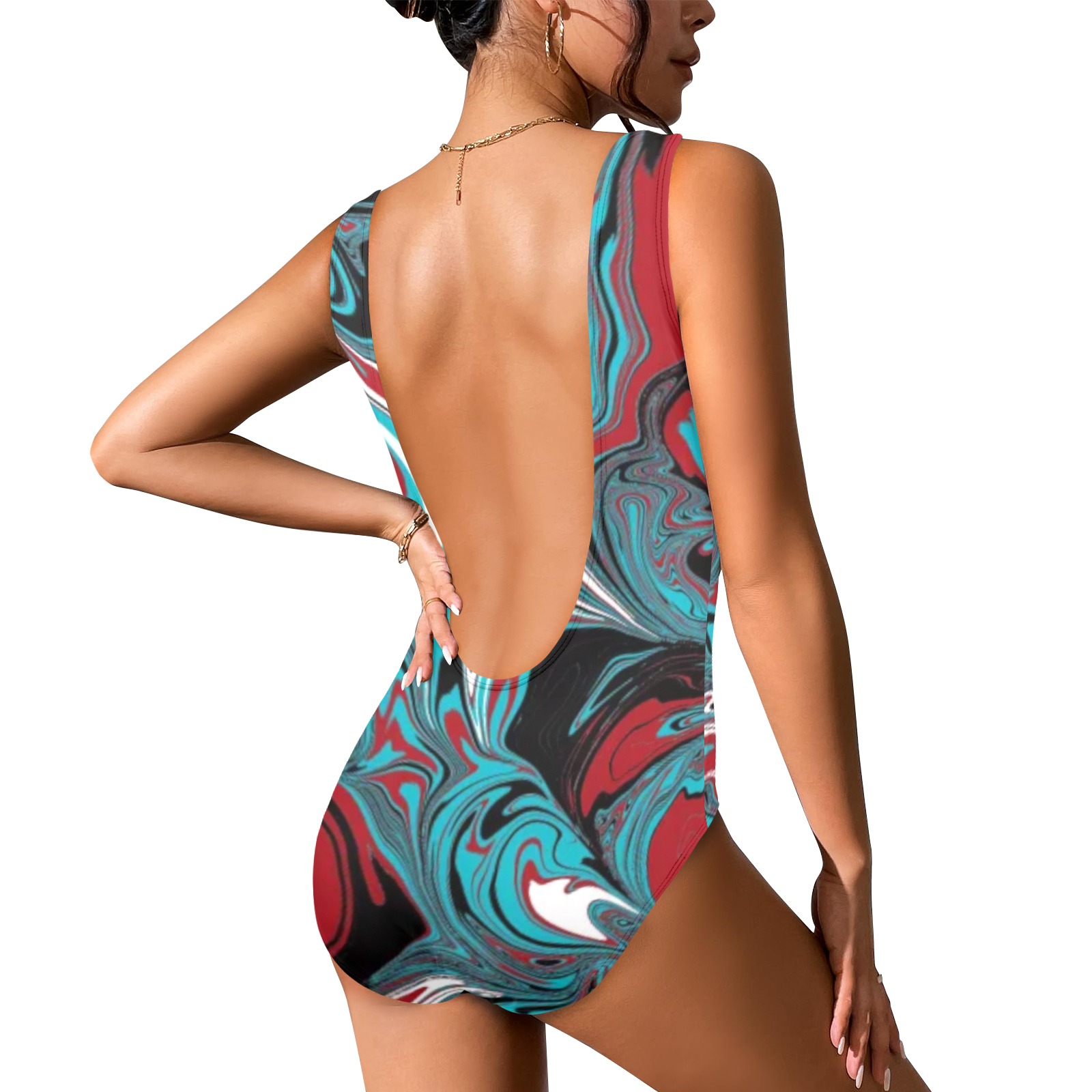 Dark Wave of Colors Women's High Cut Backless Swimsuit (Model S50)