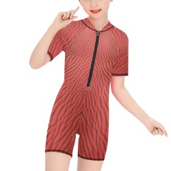 sand -red Girls' Short-Sleeve One-Piece Swimsuit (Model S19)