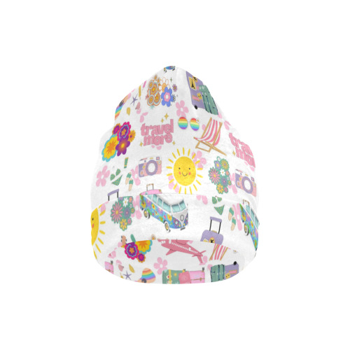 Hippie Summer Holiday Travel Vacation Artwork Design All Over Print Beanie for Kids